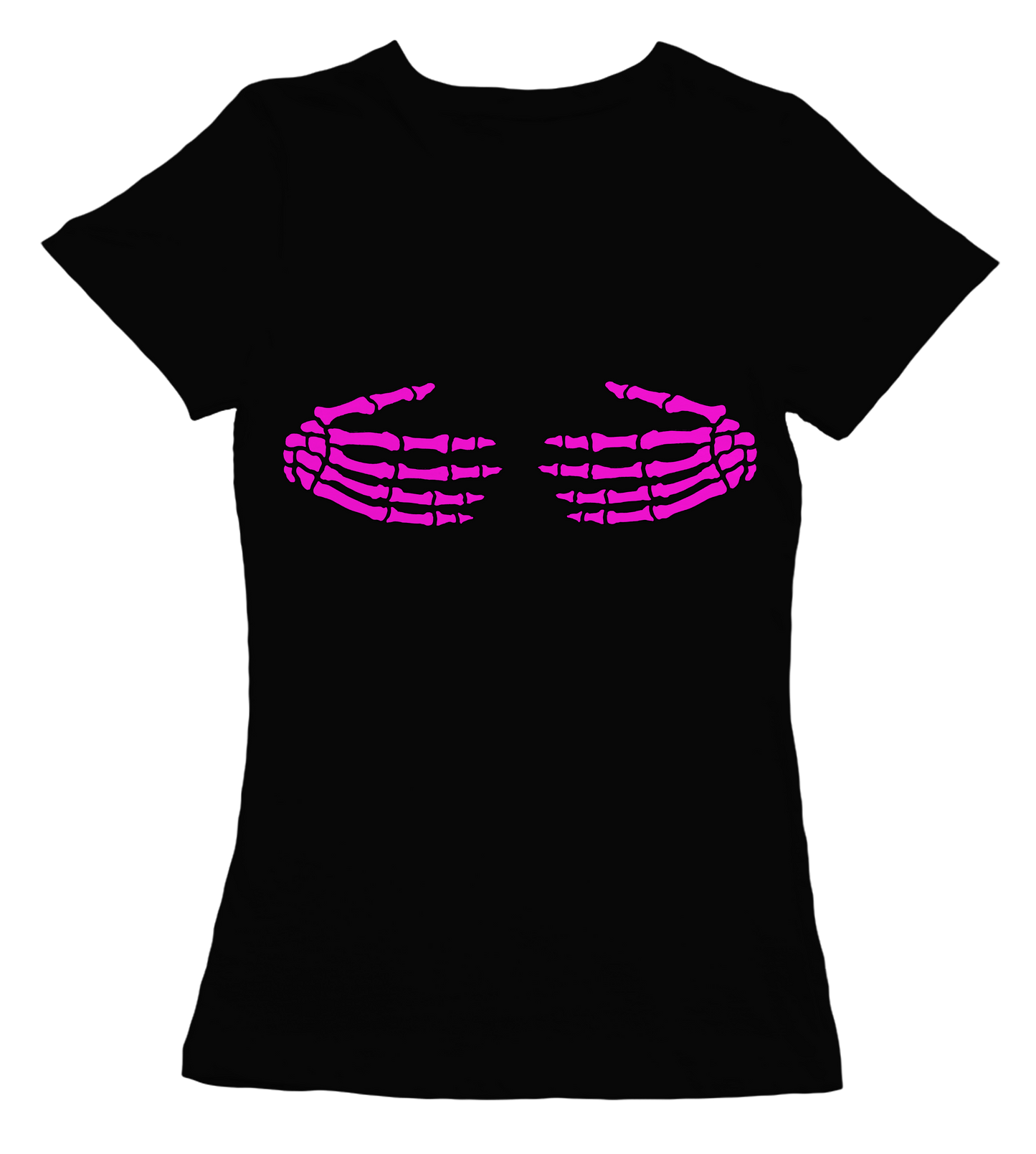 Camiseta Chica abrazo esqueleto rosa