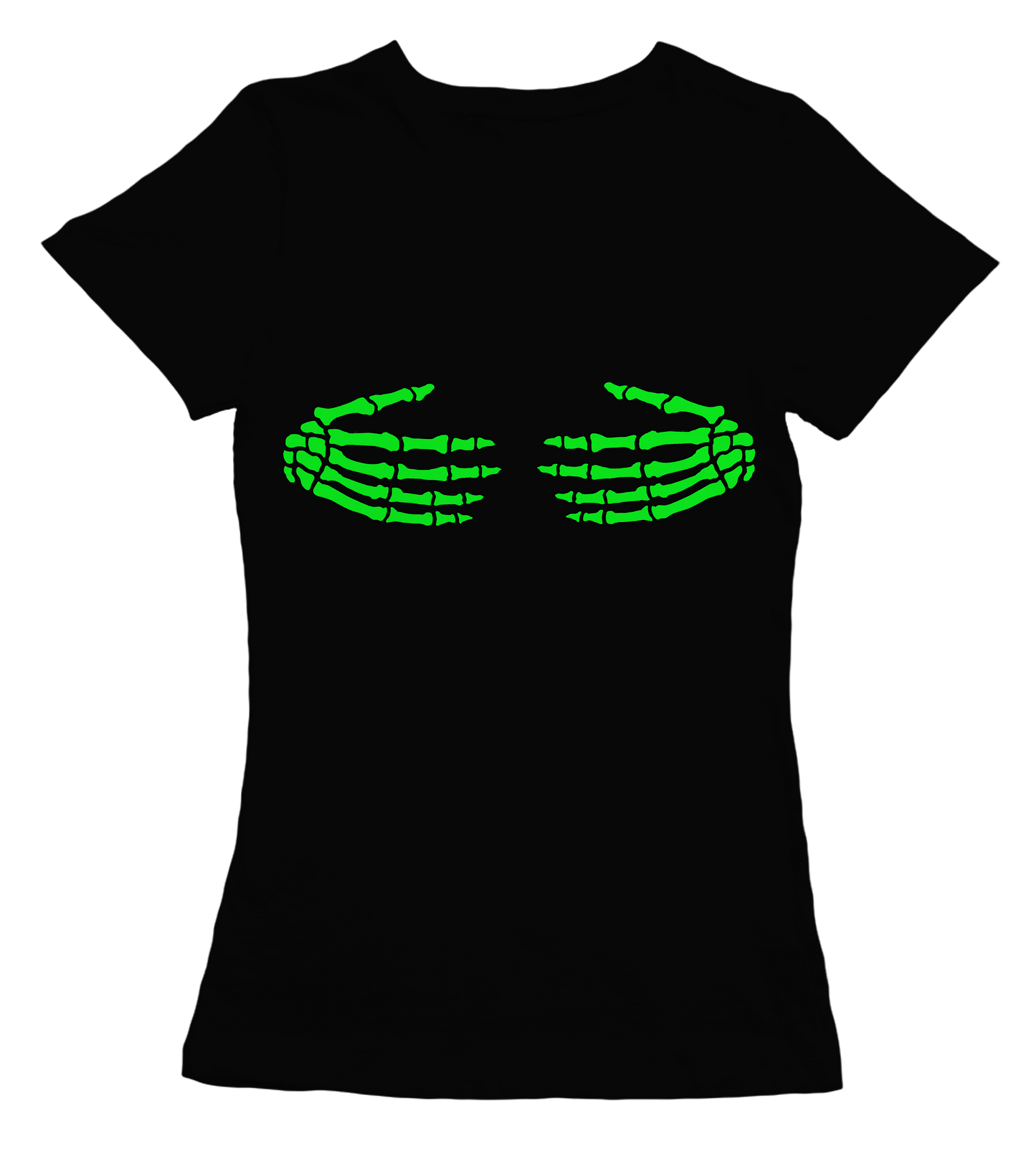 Camiseta Chica abrazo esqueleto verde