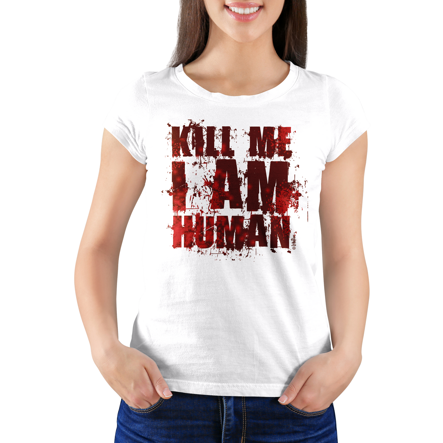 Camiseta Chica Zombie Kill me blood en blanco